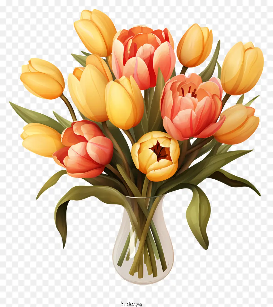 Buket Tulip Datar，Tulip PNG