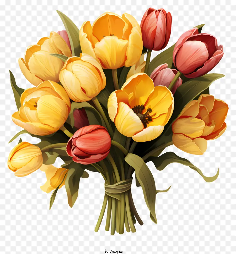 Buket Tulips Yang Digambar Tangan，Karangan Bunga Tulip PNG