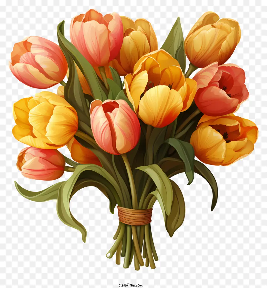 Buket Tulips Yang Digambar Tangan，Orange Tulip PNG