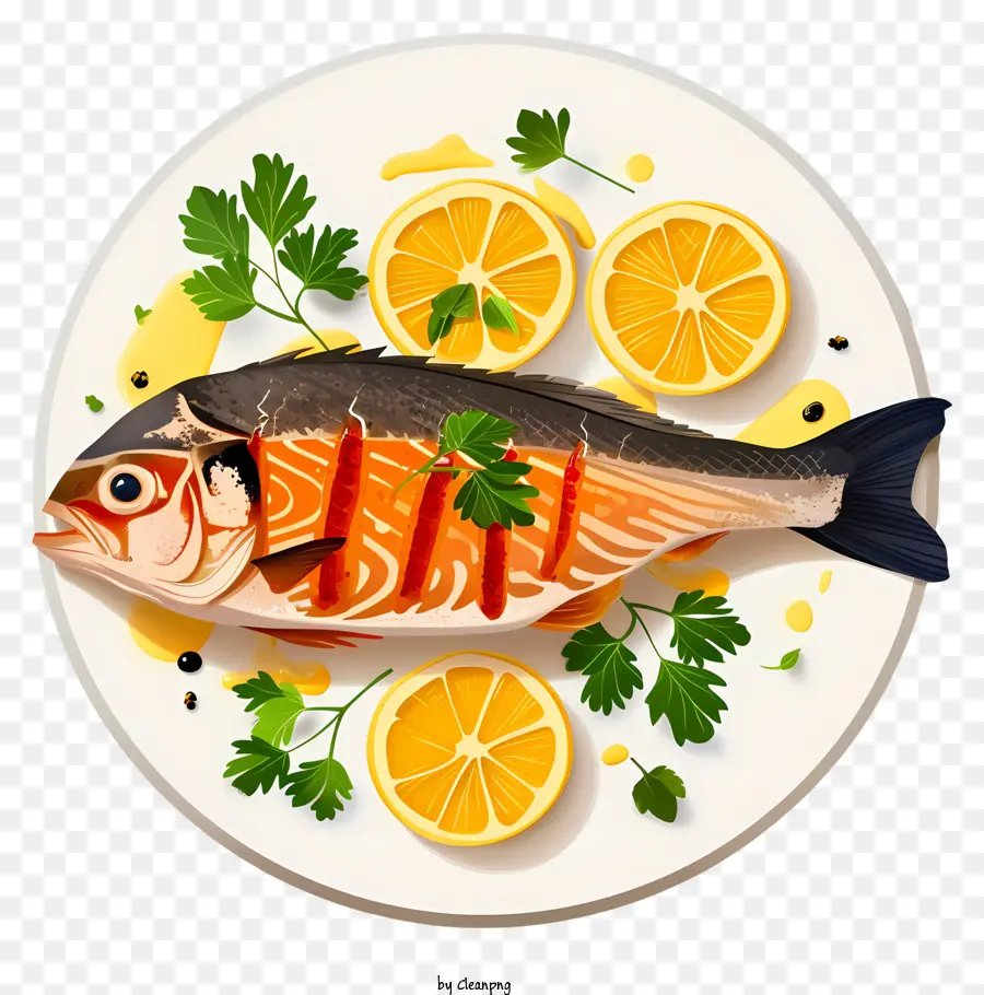 Ilustrasi Vektor Datar Yang Minimalisasi，Hidangan Ikan PNG