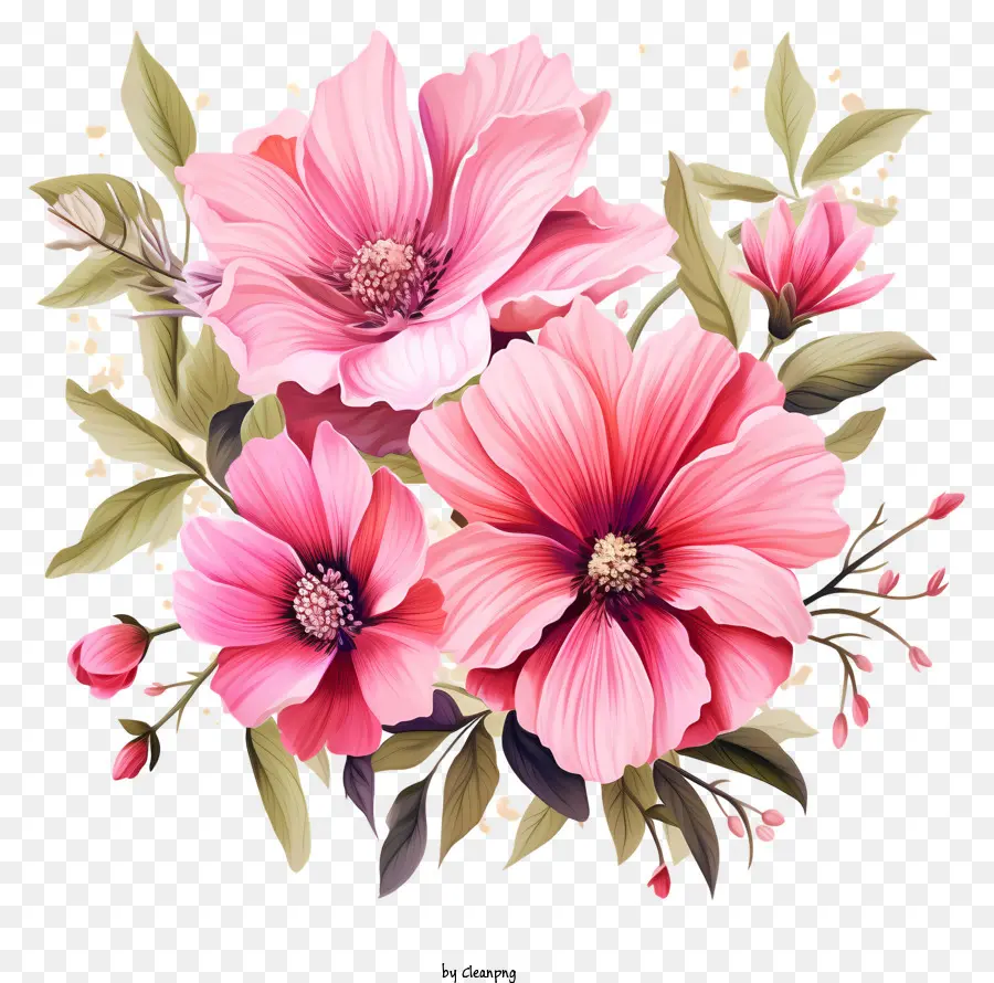 Bunga Merah Muda Yang Digambar Tangan，Bunga Merah Muda Dan Putih PNG