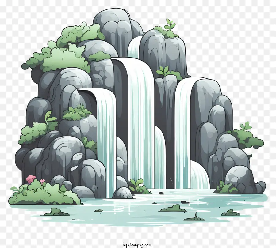 Air Terjun Gaya Doodle，Air Terjun Kartun PNG