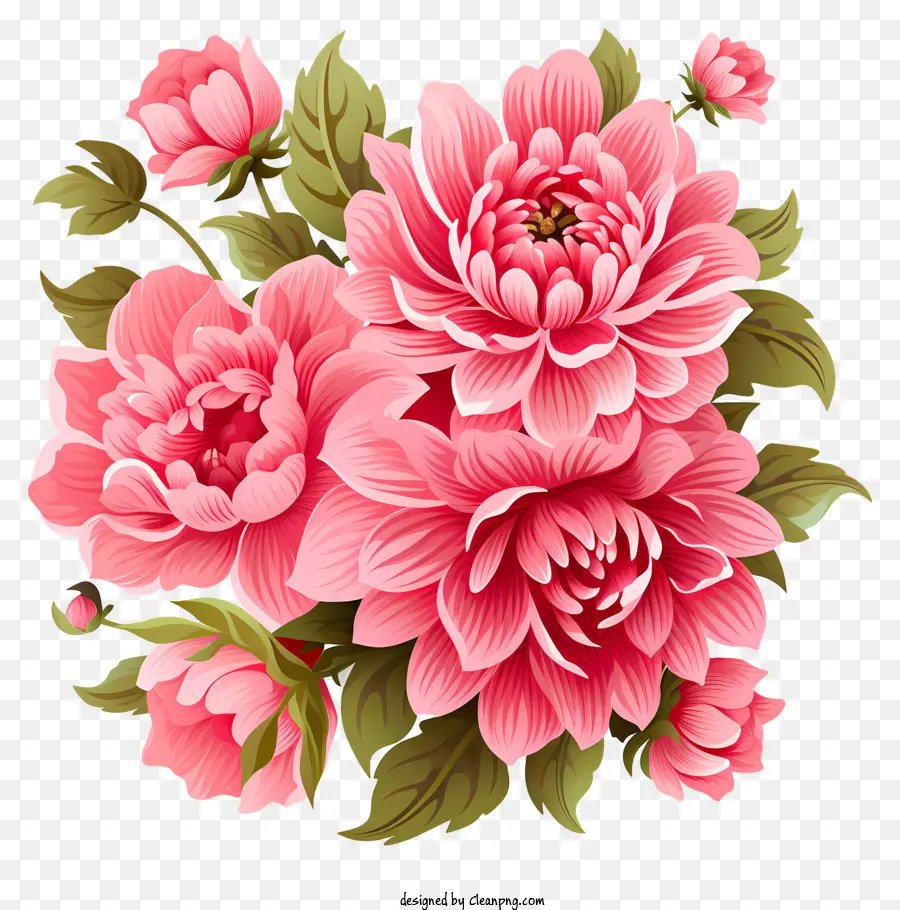 Bunga Merah Muda Datar，Vintage Ilustrasi PNG