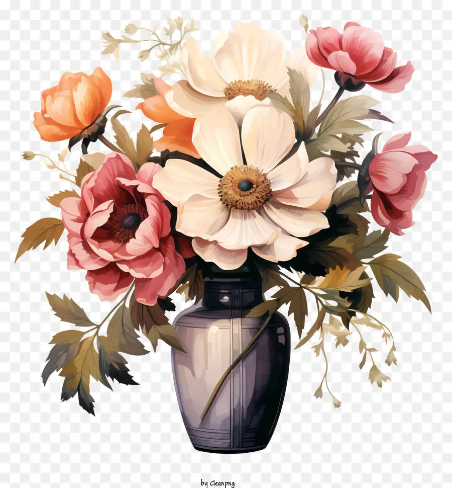 Bunga Yang Digambar Tangan Dalam Vas，Rangkaian Bunga PNG