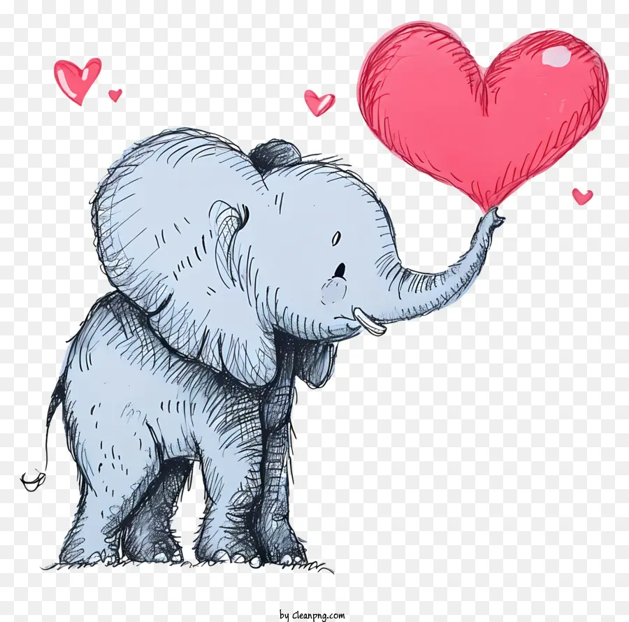 Gajah Valentine Yang Digambar Tangan，Gajah Memegang Hati PNG