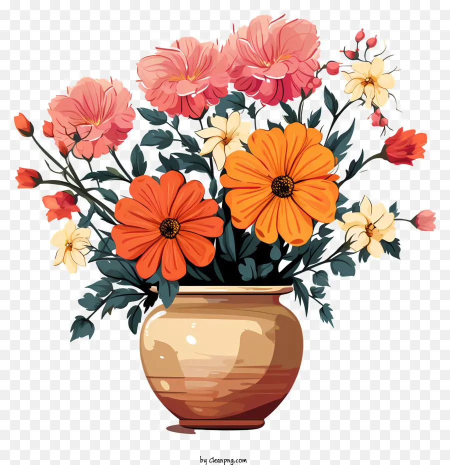 Bunga Yang Digambar Tangan Dalam Vas，Vas PNG