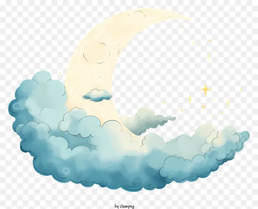 Bulan Dan Bintang Cat Air，Langit Malam PNG