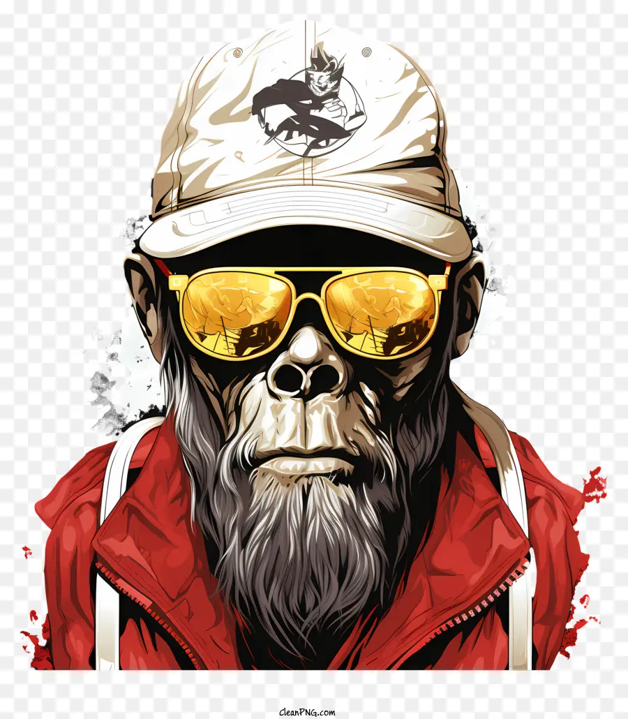 Monyet Mengenakan Kacamata Hitam Dan Topi Merah，Monyet Dalam Topi PNG