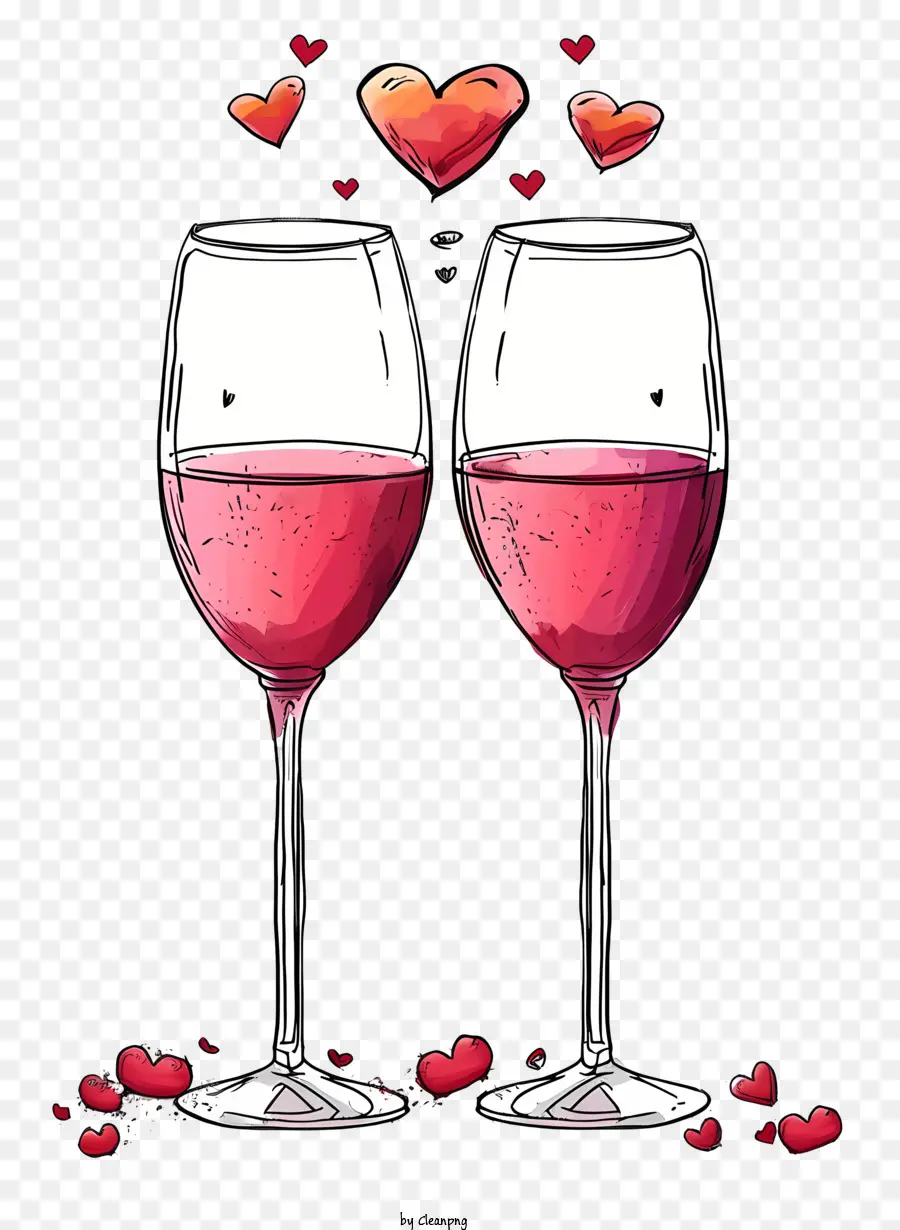 Gelas Anggur Valentine Yang Digambar Tangan，Lukisan Cat Air PNG