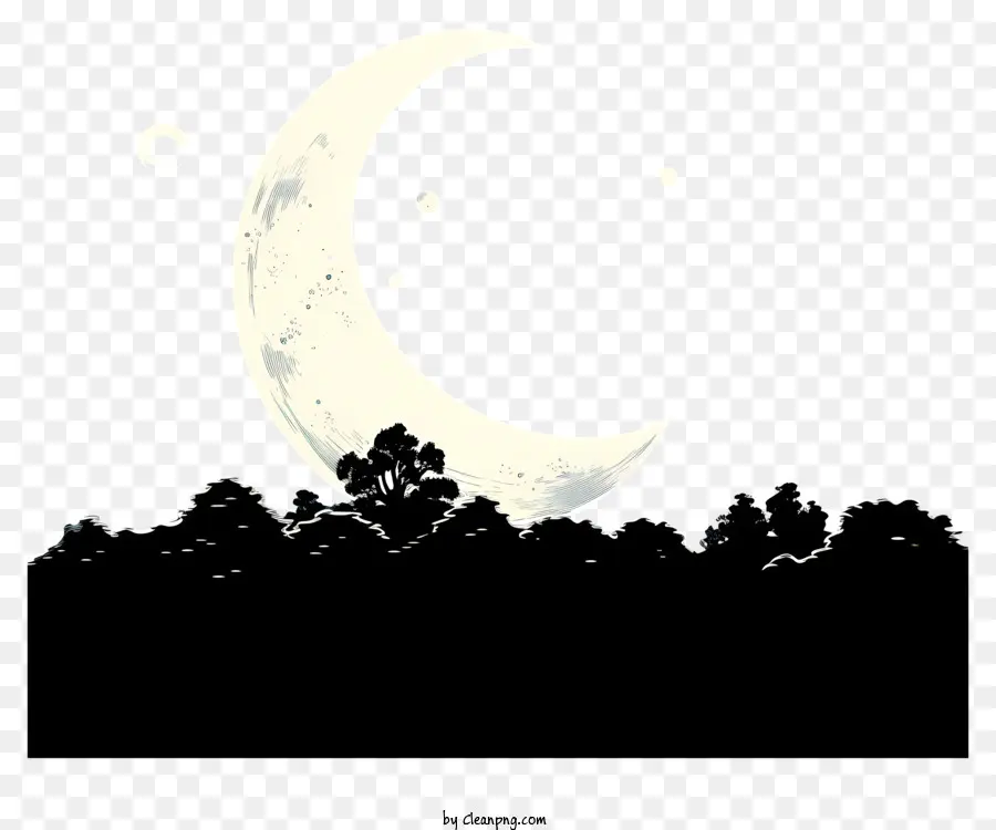 Sketch Style Moon And Star，Adegan Malam PNG