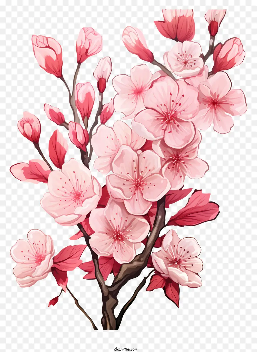 Bunga Cabang Ceri Gaya Realistis，Bunga Merah Muda PNG