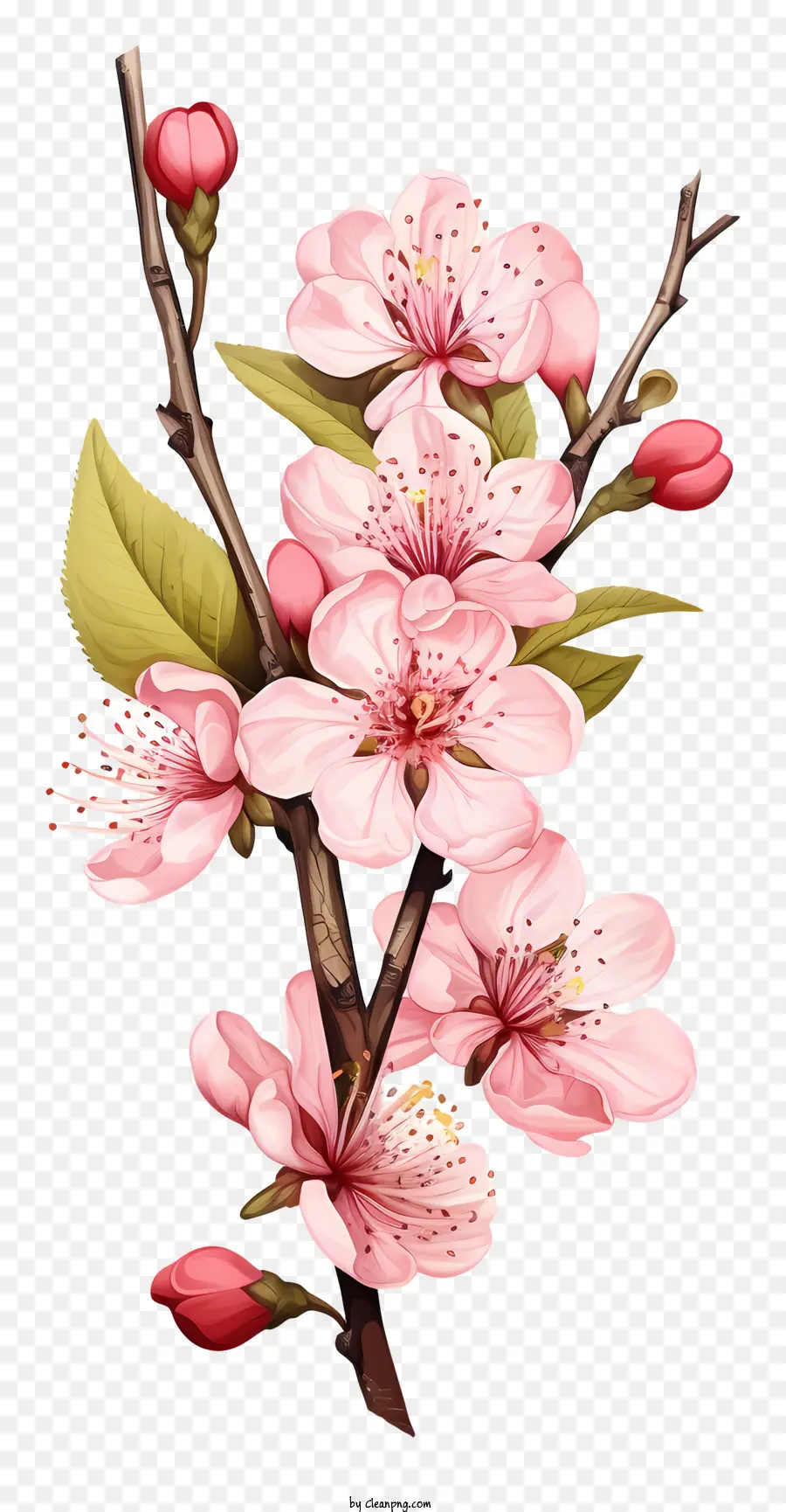 Doodle Style Cherry Branch Blossom，Bunga Merah Muda PNG