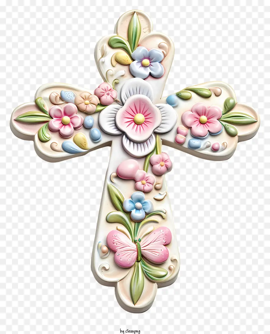 Selamat Paskah Salib，Salib Dengan Bunga Berwarna Warni PNG