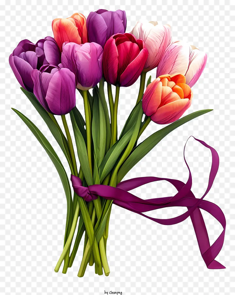 Buket Tulip Gaya Doodle，Karangan Bunga Tulip PNG