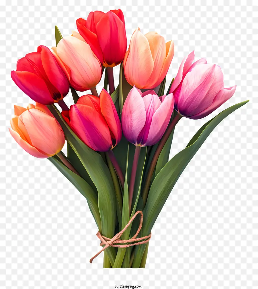 Buket Tulip Datar，Tulip Merah Muda Dan Oranye PNG