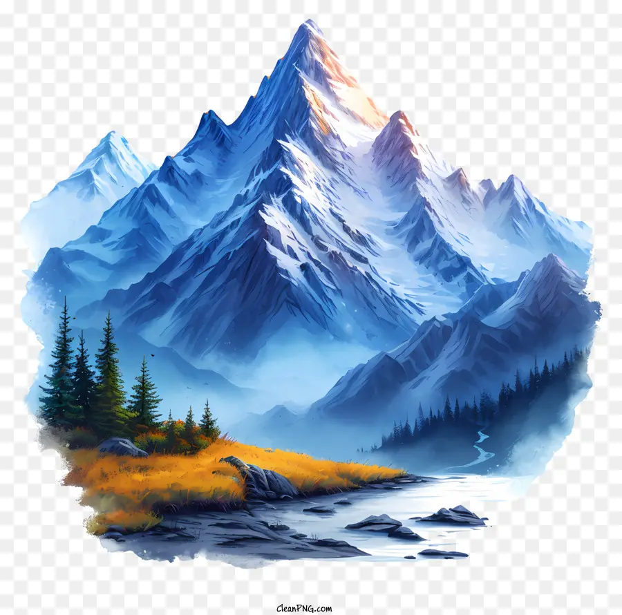 Kartun Pegunungan，Lukisan Digital PNG