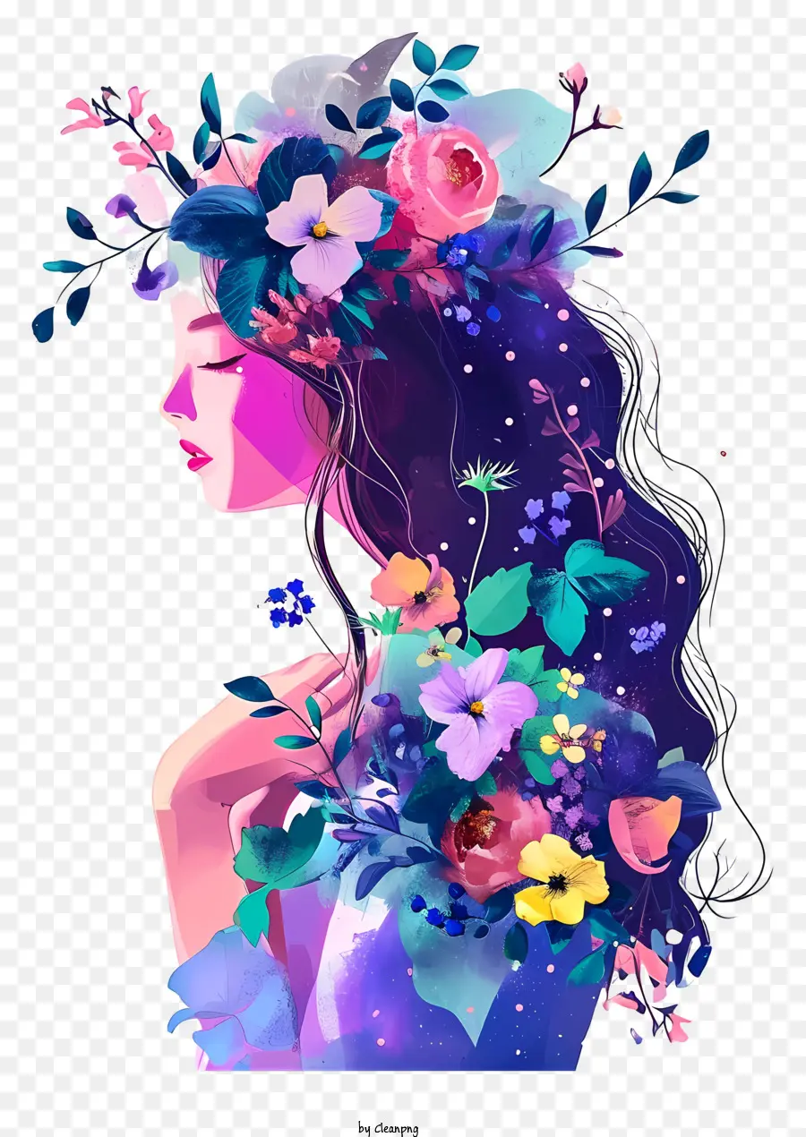 Wanita Dan Bunga Ilustrasikan，Wanita Dengan Bunga Di Rambut PNG