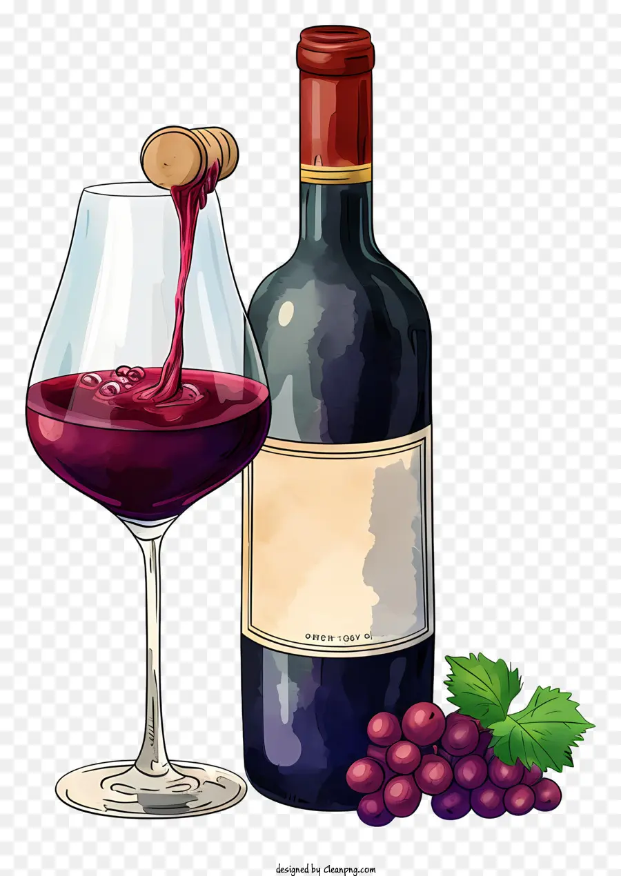 Botol Gaya Sketsa Dengan Anggur Merah Dan Gelas，Anggur Merah PNG
