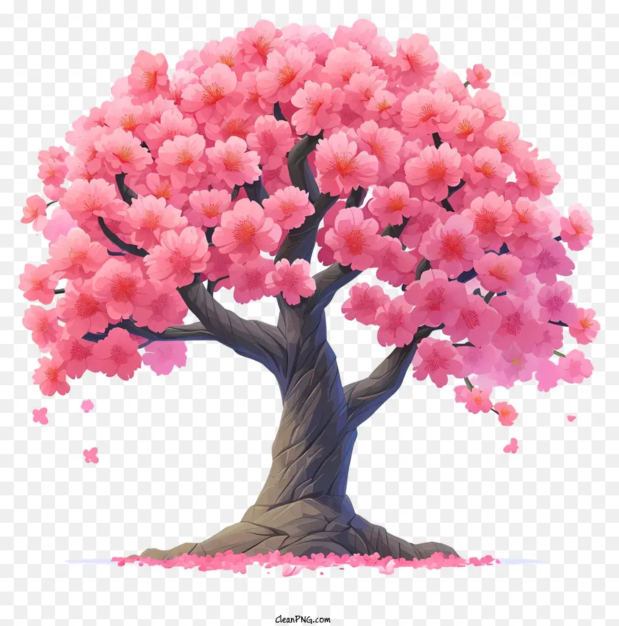 Pohon Bunga Sakura Datar，Pohon Merah Muda PNG