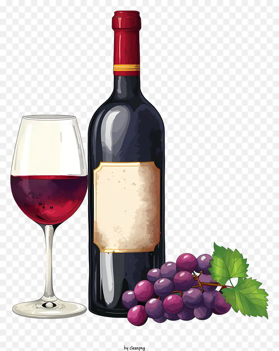 Botol Gaya Digambar Tangan Dengan Anggur Merah Dan Gelas，Anggur Merah PNG