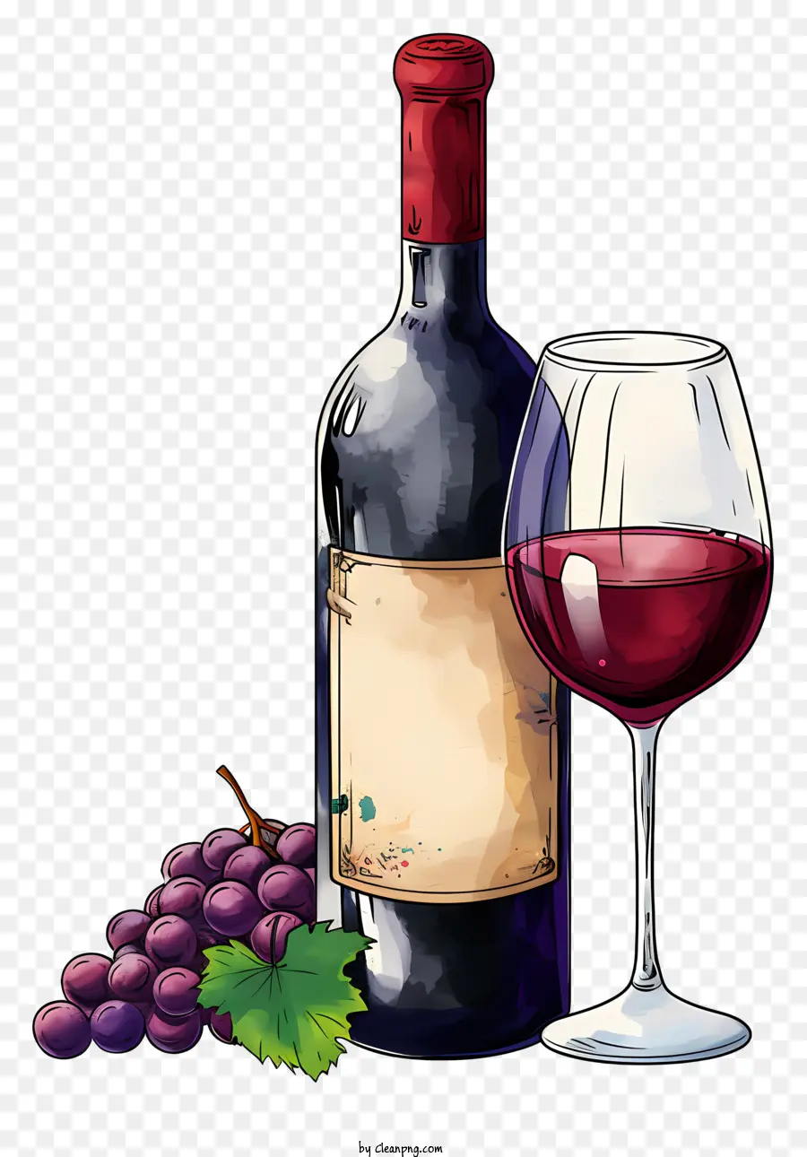 Sketsa Botol Gaya Dengan Anggur Merah Dan Gelas，Anggur PNG
