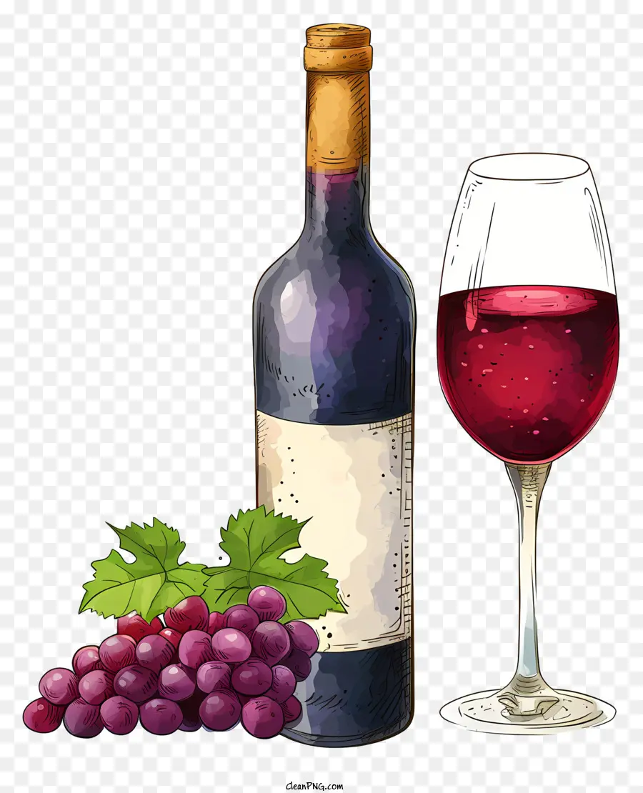 Botol Gaya Doodle Dengan Anggur Merah Dan Gelas，Anggur PNG