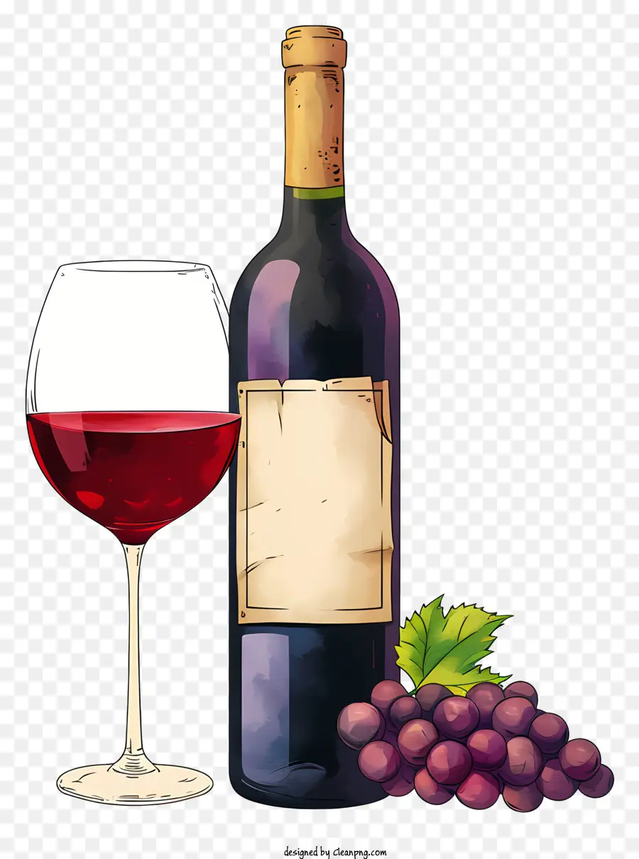 Botol Gaya Doodle Dengan Anggur Merah Dan Gelas，Anggur Merah PNG