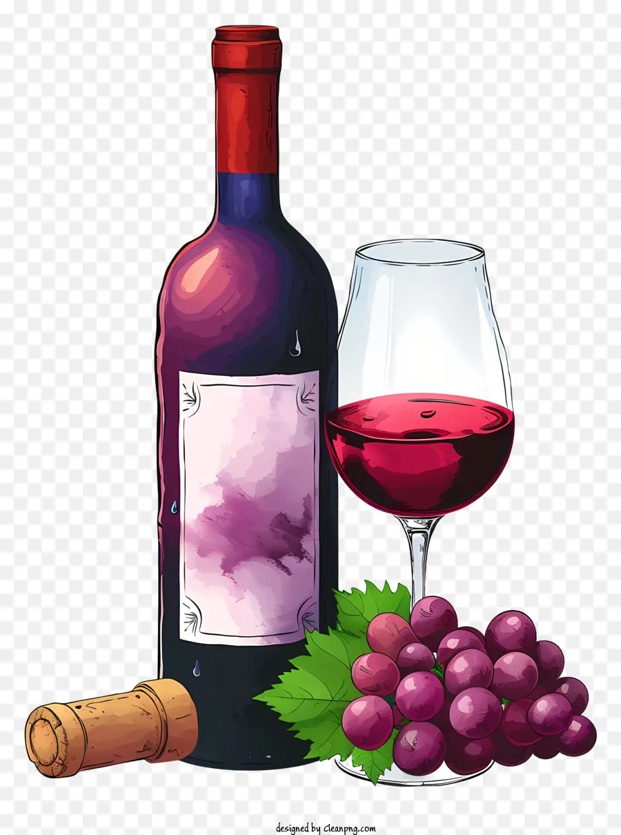 Botol Gaya Doodle Dengan Anggur Merah Dan Gelas，Anggur Merah PNG