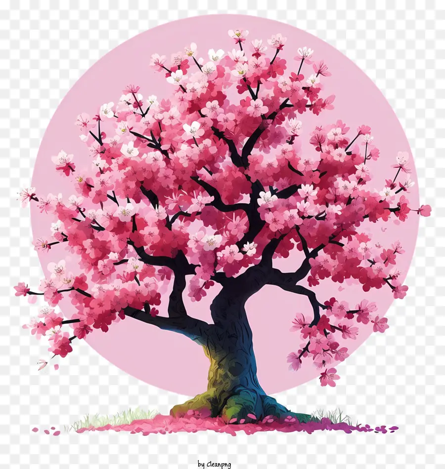 Pohon Bunga Sakura Digambar Tangan，Pohon Ceri Merah Muda PNG