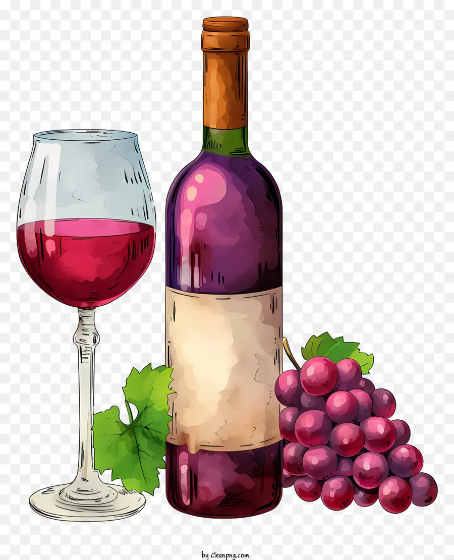 Botol Gaya Doodle Dengan Anggur Merah Dan Gelas，Gelas Anggur PNG