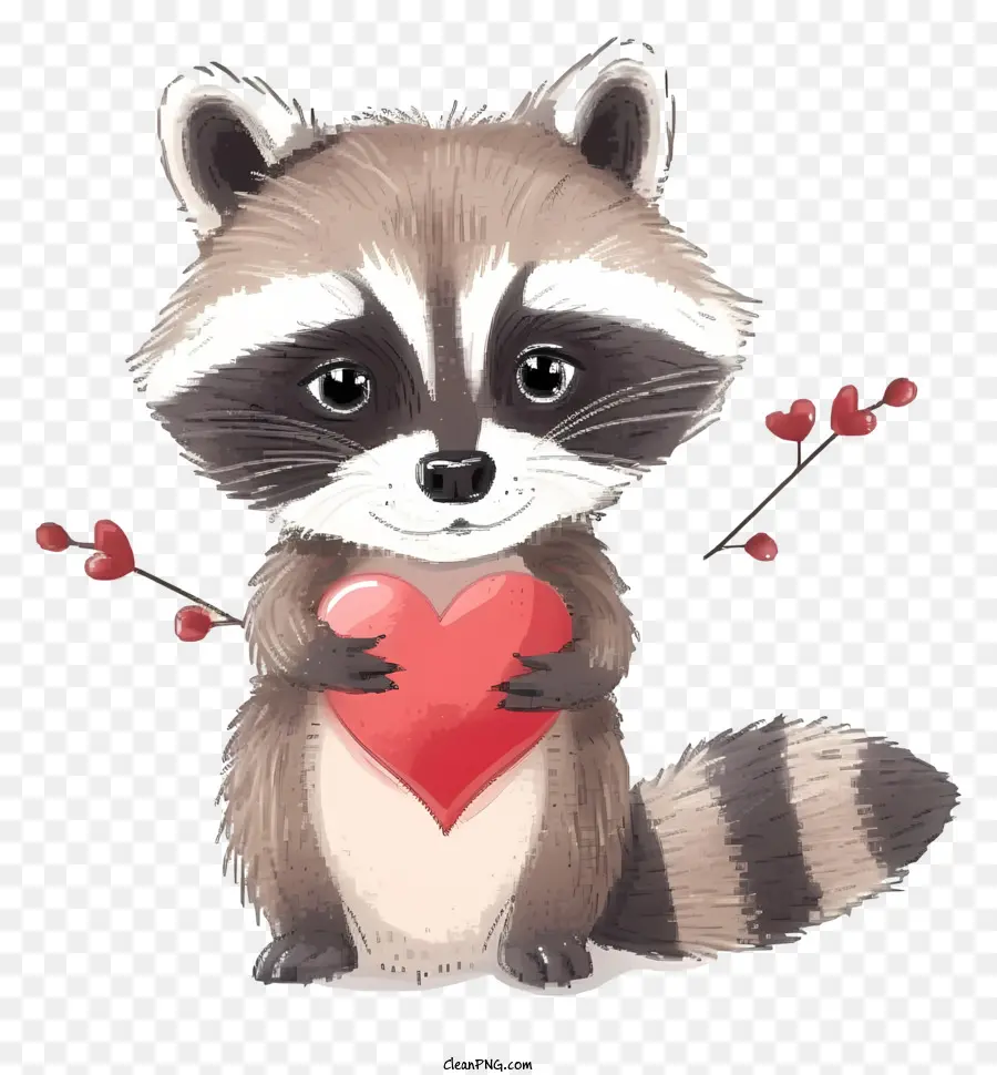 Dalam Gaya Ilustrasi Romantis，Raccoon Valentine PNG
