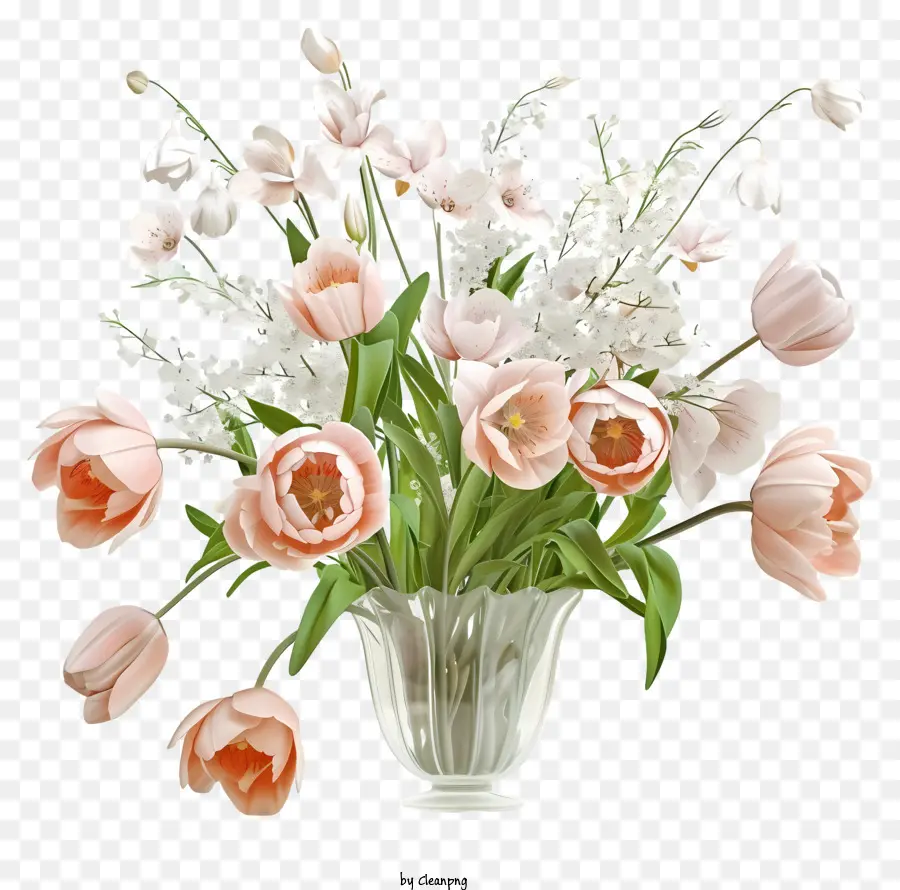 Vektor Rangkaian Bunga Yang Elegan 3d，Vas PNG