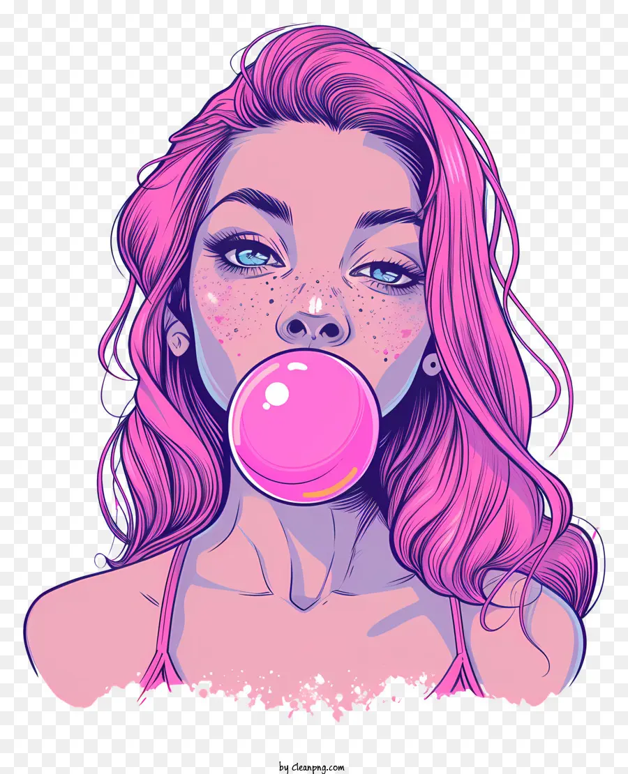 Bubble Gum Day，Gadis Berambut Merah Muda PNG