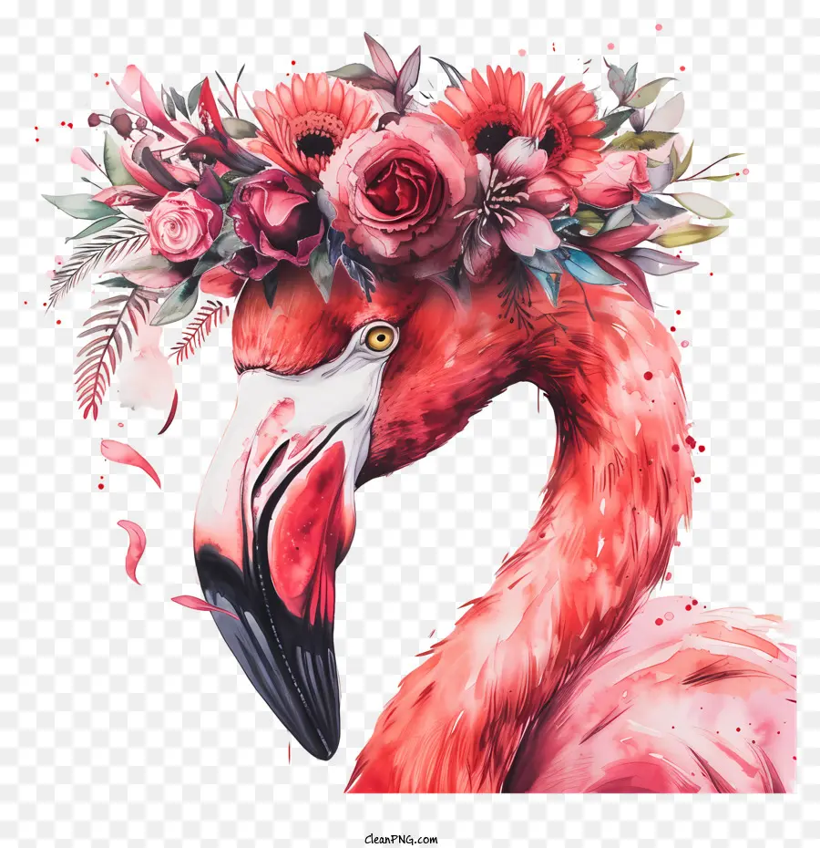 Flamingo Dengan Mahkota Bunga，Flamingo Merah Muda PNG