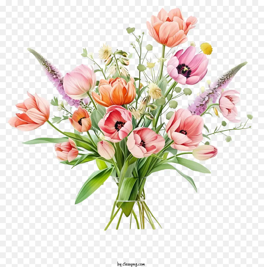 Susunan Bunga Yang Elegan Cat Air，Tulip PNG