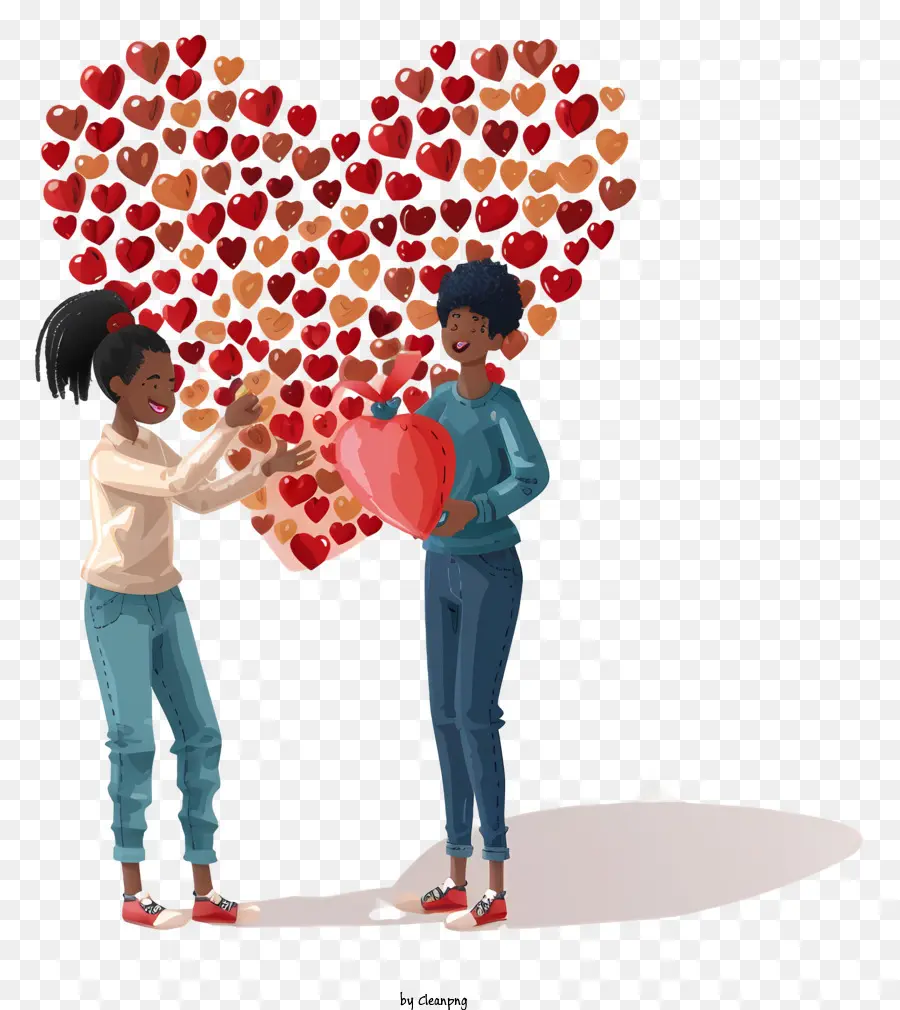 Gaya Isometrik，People With Love Heart PNG