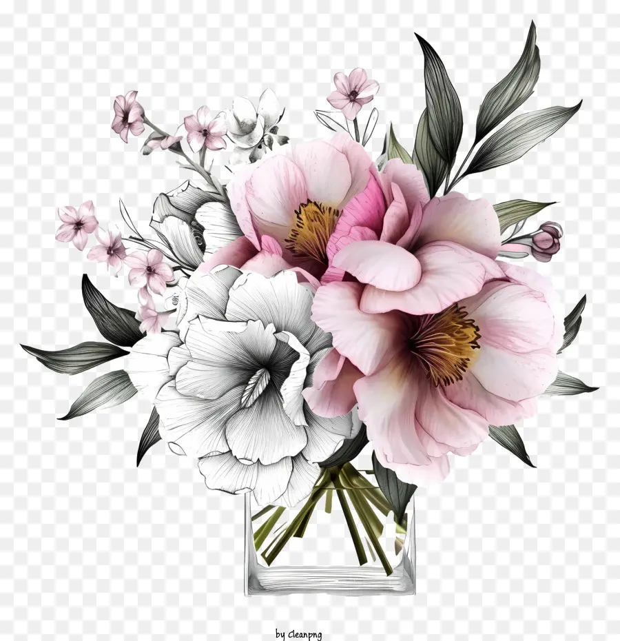 Susunan Bunga Yang Digambar Tangan，Vas PNG