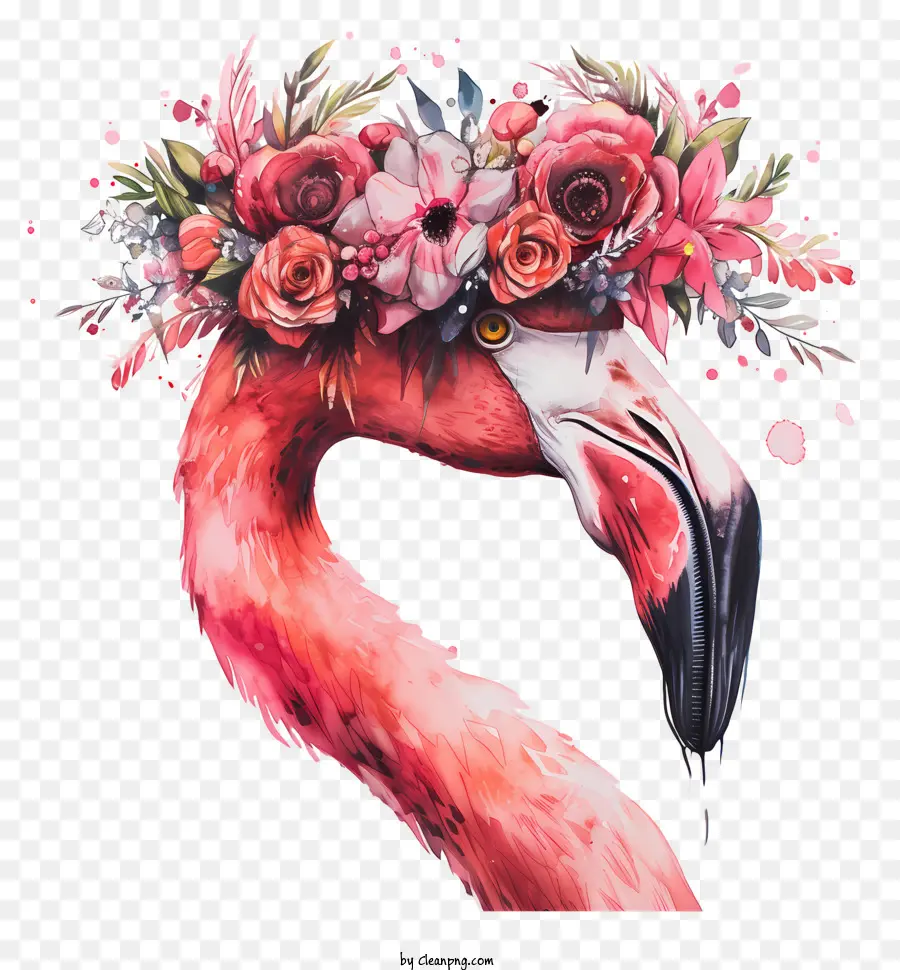 Flamingo Dengan Mahkota Bunga，Flamingo PNG