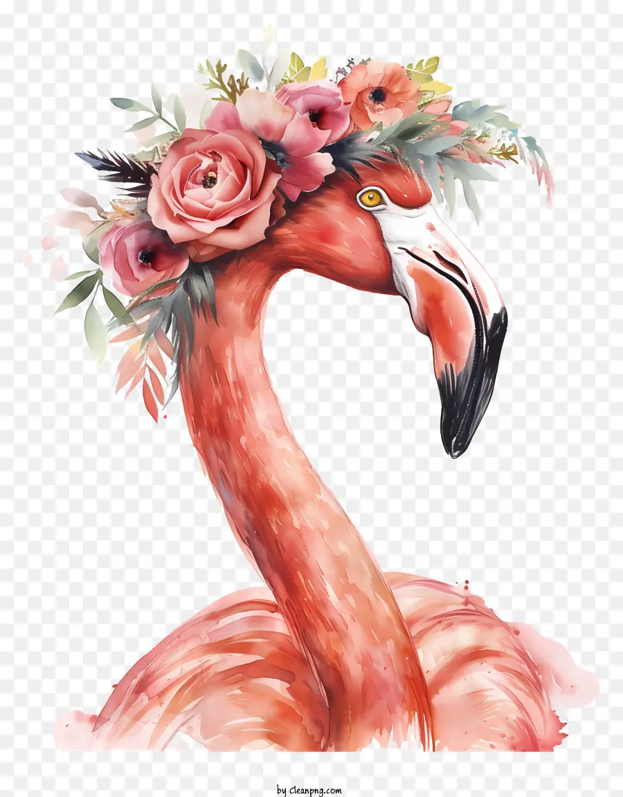 Flamingo Dengan Mahkota Bunga，Flamingo Dengan Bunga PNG