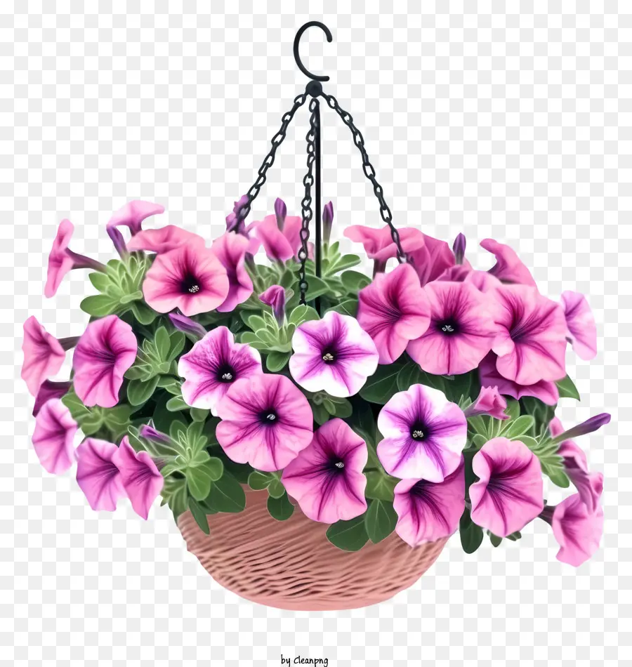 Keranjang Bunga Gantung，Pink Petunias PNG