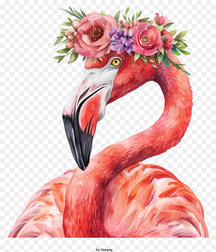 Flamingo Dengan Mahkota Bunga，Flamingo Merah Muda PNG