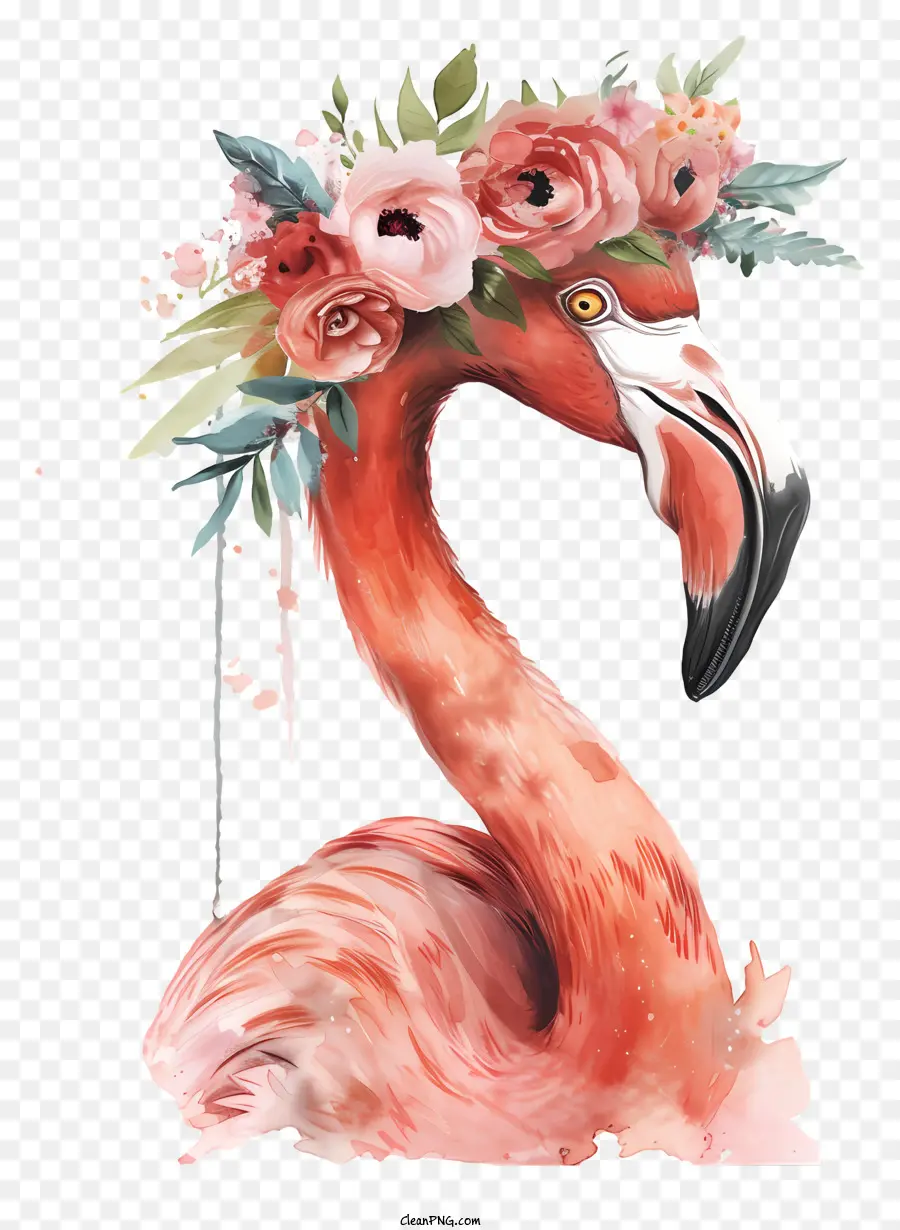 Flamingo Dengan Mahkota Bunga，Flamingo PNG