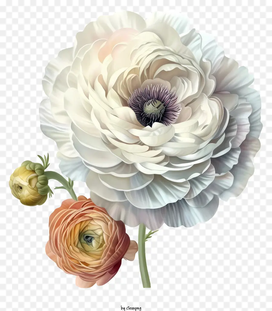 Ikon Bunga Ranunculus Yang Elegan，Bunga Putih PNG