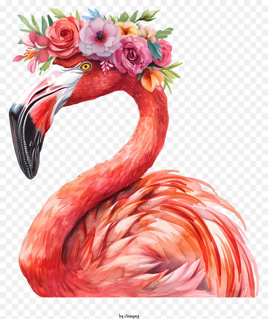 Flamingo Dengan Mahkota Bunga，Flamingo Merah Muda PNG