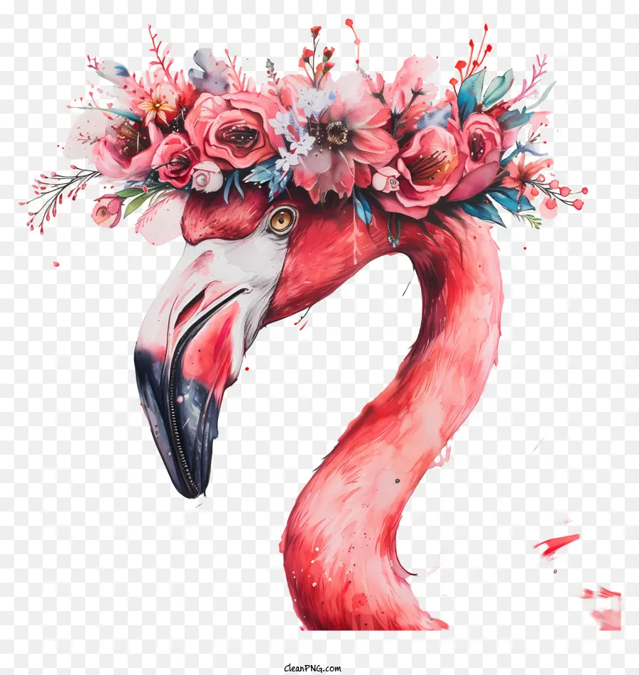 Flamingo Dengan Mahkota Bunga，Flamingo Dengan Bunga PNG