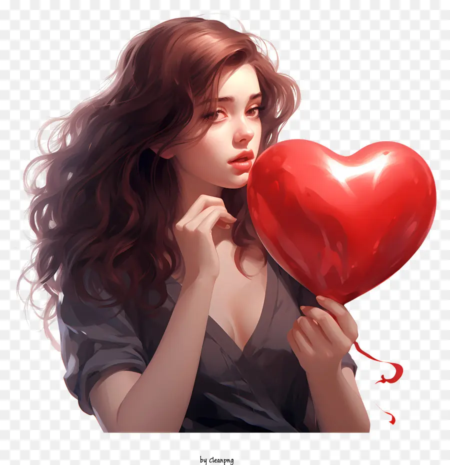 Valentine Gadis，Wanita Dengan Balon Merah PNG