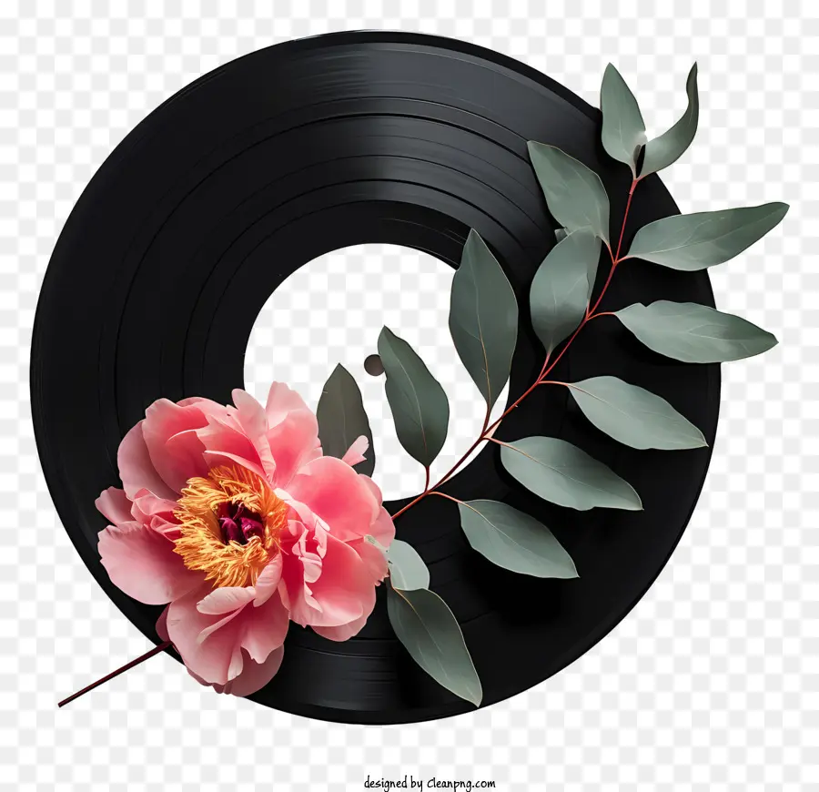 Piringan Hitam，Rekaman Vinyl Dengan Bunga PNG