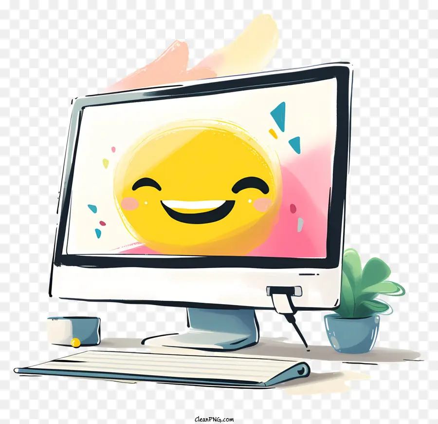 Monitor Komputer，Emotikon Tersenyum PNG