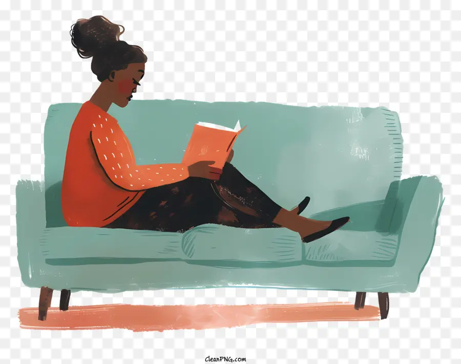Wanita Membaca，Wanita Duduk Di Sofa PNG