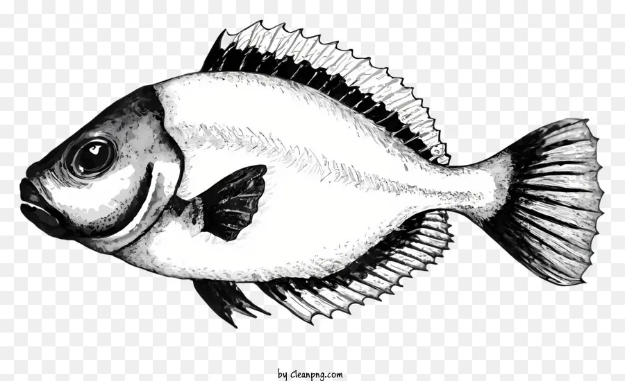 Ikan Gambar，Sketsa Hitam Dan Putih PNG